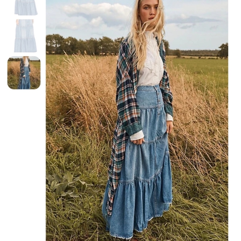 FREE PEOPLE Dreamweaver Maxi Denim Skirt